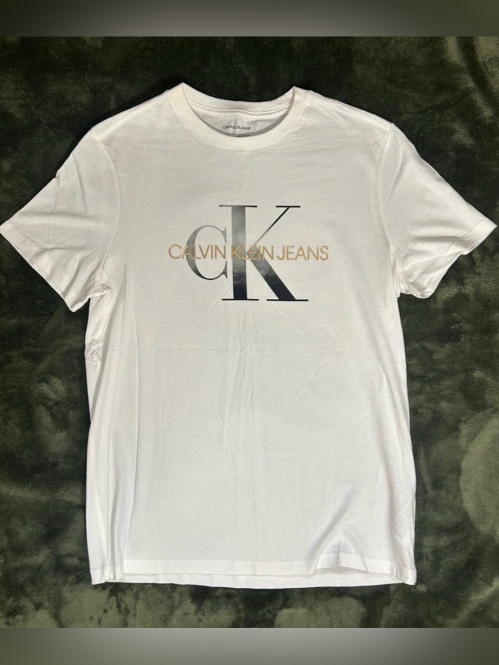 Calvin Klein Jeans White Tee with Gold and Black CK Logo
